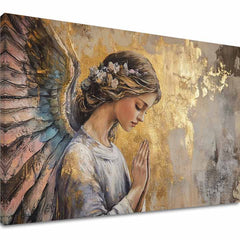 angyalok festménye vásznon – 3D canvas megjelenítés látható fa kerettel, Papilora Premium Art.
