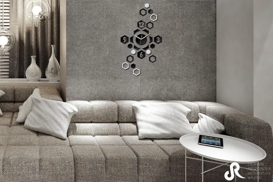 Modern kép motívummal: HEXAGON, gyermek motívum fehér-ezüst árnyalatokban | Modern falióra HEXAGON, idő és minimalizmus – előnézet
