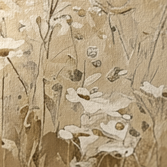 Makró részlet a minőségi ARTMIE pamutvászon nyomtatásról, látható textúra és virágok a képen, Papilora Crafted for Home.