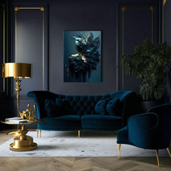 Art deco vászonkép motívummal: Feminine Touch of Angelic Beauty, arany akcentek kék-zöld árnyalatokban, melankolikus hangulat, alkalmas a dolgozószoba számára – termék, nézet 3