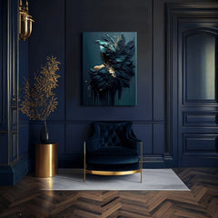 Art deco vászonkép motívummal: Feminine Touch of Angelic Beauty, arany akcentek kék-zöld árnyalatokban, melankolikus hangulat, alkalmas a dolgozószoba számára – termék