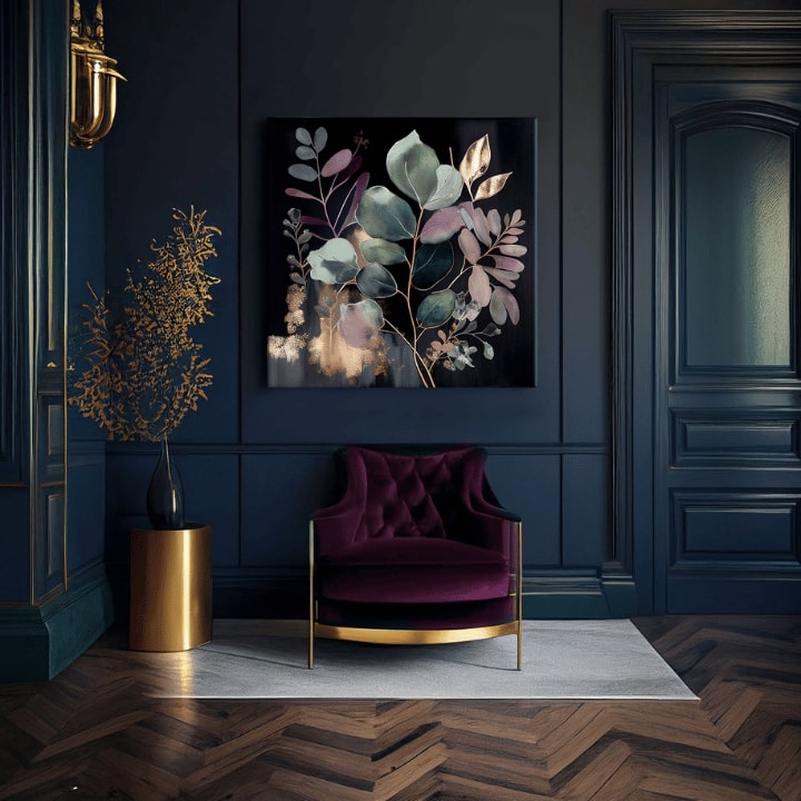 Pop art vászonkép motívummal: Jungle's Emerald Symphony, természet lila-rózsaszín árnyalatokban, elegáns hangulat, természet és növekedés és fejlődés – termék, nézet 2