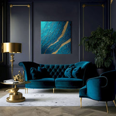Pop art vászonkép motívummal: Infinite Layers of Abstraction türkiz-arany árnyalatokban, elegáns hangulat, luxus hatás és természet – termék, nézet 2