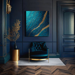 Pop art vászonkép motívummal: Infinite Layers of Abstraction türkiz-arany árnyalatokban, elegáns hangulat, luxus hatás és természet – termék
