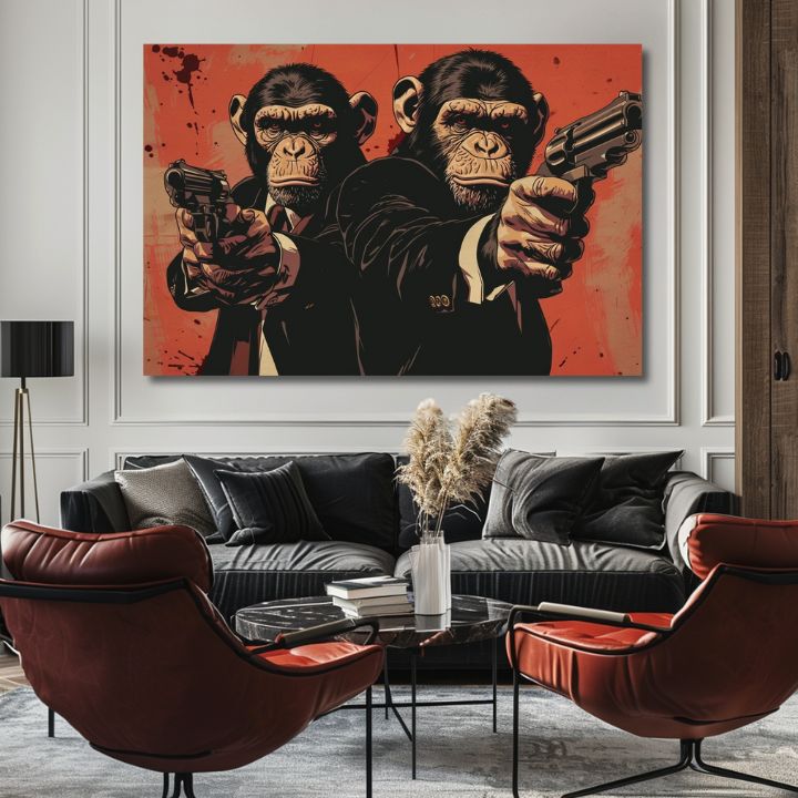 Modern vászonkép fekete-fehér árnyalatokban, erő és hatalom | Monkey Gang - Kép pre merész enteriőr, fali dekoráció – termék