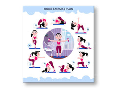 Modern vászonkép motívummal: Home exercise plan, motivációs idézet, sport motívum fehér-kék árnyalatokban, energikus hangulat, alkalmas a dolgozószoba számára – fő