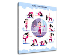 Modern vászonkép motívummal: Home exercise plan, motivációs idézet, sport motívum fehér-kék árnyalatokban, energikus hangulat, alkalmas a dolgozószoba számára – termék