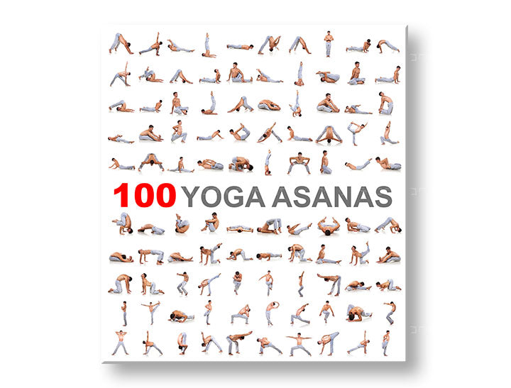 Modern vászonkép motívummal: 100 Yoga asanas, motivációs idézet fehér-szürke árnyalatokban, belső béke | Motivációs fali kép 100 Yoga asanas – fő