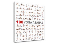 Modern vászonkép motívummal: 100 Yoga asanas, motivációs idézet fehér-szürke árnyalatokban, belső béke | Motivációs fali kép 100 Yoga asanas – termék