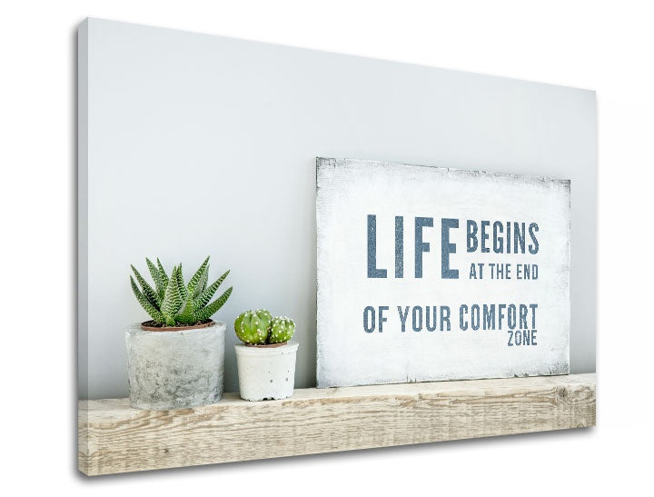 Modern vászonkép motívummal: Life begins, motivációs idézet, természet zöld árnyalatokban, inspiráló hangulat, alkalmas a iroda számára | Motivációs fali kép Life begins – fő