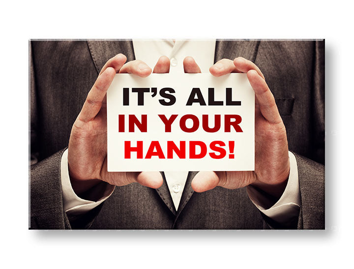 Art deco vászonkép motívummal: Its all in your hands, motivációs idézet fehér-piros árnyalatokban, alkalmas a iroda számára | Motivációs fali kép Its all in your hands_001 – fő