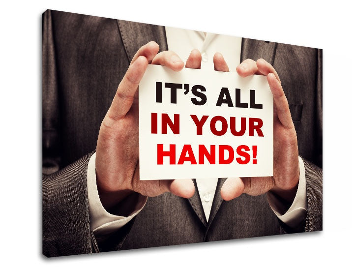 Art deco kép motívummal: Its all in your hands, motivációs idézet fehér-piros árnyalatokban | Motivációs fali kép Its all in your hands_001 – előnézet