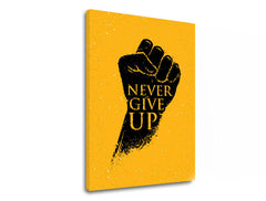 Modern vászonkép motívummal: Never give up, motivációs idézet fekete-sárga árnyalatokban, erő, alkalmas a iroda számára | Motivációs fali kép Never give up – termék