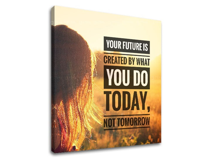 Modern kép motívummal: Your future is created, naplemente, mező fehér-arany árnyalatokban | Motivációs fali kép Your future is created – előnézet