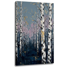 Nyírfás erdő vászonkép 3D vizualizációja, látható fa vakkerettel, elegáns stílusban, Papilora Premium Art.