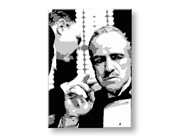 Modern vászonkép motívummal: GODFATHER fekete-fehér árnyalatokban, drámai hangulat, család és erő és hatalom | POP Art kép GODFATHER – termék, nézet 2