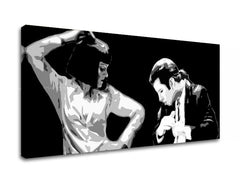 Pop art vászonkép motívummal: Pulp Fiction, férfi öltönyben, természet fehér-fekete árnyalatokban, drámai hangulat, alkalmas a iroda számára – termék, nézet 2