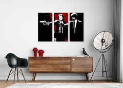 Pop art vászonkép motívummal: Pulp Fiction fehér-piros árnyalatokban, intenzív hangulat, filmvilág, alkalmas a nappali számára | POP Art kép Pulp Fiction – fő