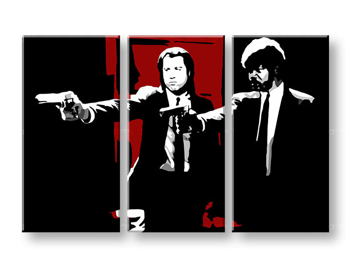 Pop art vászonkép motívummal: Pulp Fiction fehér-piros árnyalatokban, intenzív hangulat, filmvilág, alkalmas a nappali számára | POP Art kép Pulp Fiction – termék