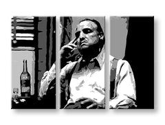 Pop art vászonkép motívummal: Marlon Brando, szivar, üveg, természet fehér-szürke árnyalatokban, drámai hangulat, filmvilág és erő és hatalom – termék