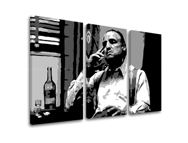 Pop art vászonkép motívummal: Marlon Brando, szivar, üveg, természet fehér-szürke árnyalatokban, drámai hangulat, filmvilág és erő és hatalom – termék, nézet 2