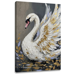 Fehér hattyú vászonkép – 3D vizualizáció a vászonról látható fa vakkerettel, Papilora Premium Art.