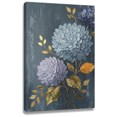 Hortenzia vászonkép 3D vizualizációja látható fa vakkerettel, elegáns botanikai fali dekoráció, Papilora Premium Art.