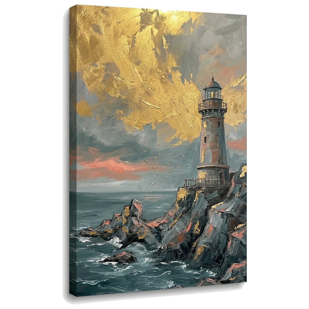 Viharos tengeri világítótorony vászonkép, 3D látványterv fa vakrámával, Papilora Premium Art.