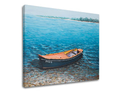 Modern vászonkép motívummal: LOĎKA 1 részes XOBCHBC032, óceán, fák, táj, tenger és tengerpart barna-kék árnyalatokban, nyugodt hangulat – fő