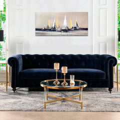 Kézzel festett vászonkép motívummal: PREMIUM ART – Plachetnice a tengeren, égbolt, természet fehér-bézs árnyalatokban, nyugodt hangulat, alkalmas a nappali számára – termék