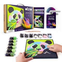 Modern vászonkép motívummal: bambusz zöld-lila árnyalatokban, játékos hangulat, természet és kreativitás | OKTO festés samotvrdnúcou hmotou 30 x 30 cm Panda – termék