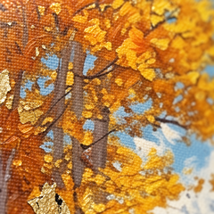 Makró részlet a kézzel festett impasto textúráról, látható akril ecsetvonások a vászon felületén, Papilora Crafted for Home.