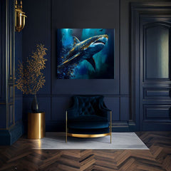 Boho stílusú vászonkép motívummal: PREMIUM ART - Shark Force in Dark Water, óceán, tenger és tengerpart kék-arany árnyalatokban, fenséges hangulat – termék, nézet 3