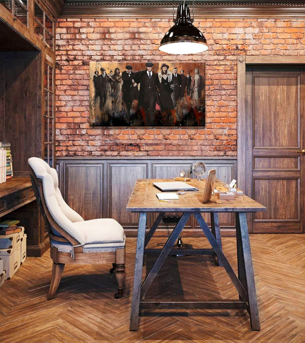 Modern vászonkép zöld árnyalatokban, alkalmas a nappali számára | Peaky Blinders mafiánsky kép 1, fali dekoráció – termék, nézet 3