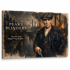 Peaky Blinders vászonkép Thomas Shelby birminghami portréjával, elegáns stílusban a Papilora kínálatából.