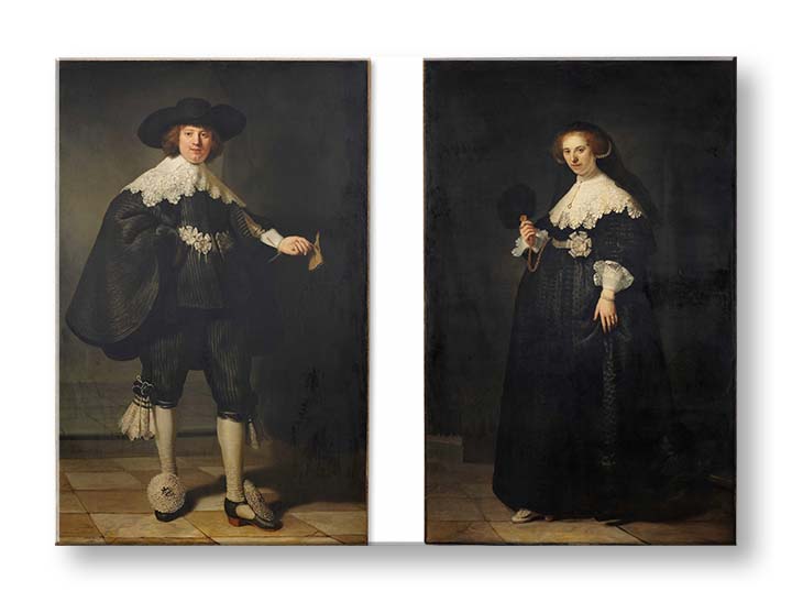 Vintage vászonkép motívummal: férfi, nő, pár, emberek fehér-bézs árnyalatokban | Vászonkép Rembrandt - Portréty Martena Soolmansa és Oopjena Coppita – termék