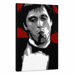 Kézzel festett POP ART festmény AL PACINO 70x100 cm 70x100 cm – 3D látvány a kézzel festett vászonról fehér háttéren. Domináns színek: červená, čierna, sivá, biela.