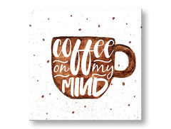 Modern vászonkép motívummal: csésze kávé, gyermek motívum fehér-barna árnyalatokban, otthonos hangulat | Fali kép s textom Coffee on my mind – fő