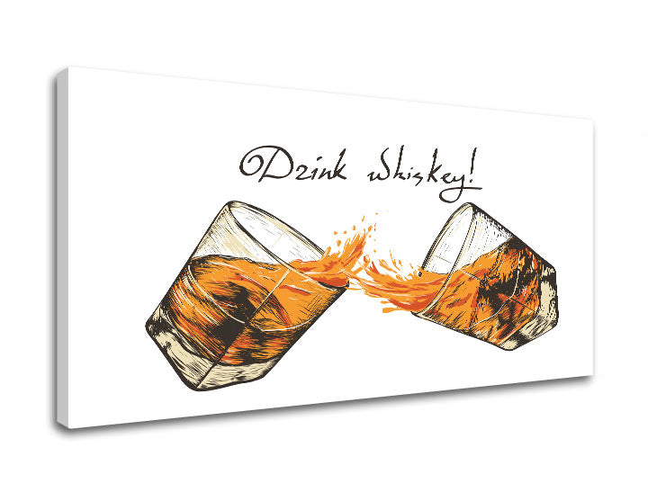 Ipari vászonkép motívummal: táj fehér-fekete árnyalatokban, vidám hangulat, ünneplés | Fali kép s textom Drink whiskey – termék