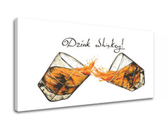 Ipari vászonkép motívummal: táj fehér-fekete árnyalatokban, vidám hangulat, ünneplés | Fali kép s textom Drink whiskey – termék