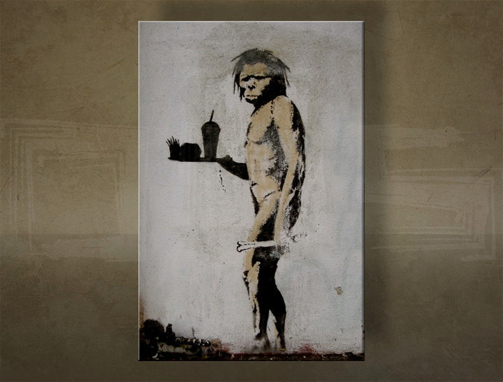 Klasszikus vászonkép motívummal: Street ART – Banksy, táj, tenger és tengerpart lila-kék árnyalatokban, többrészes kivitel, alkalmas a nappali számára – fő