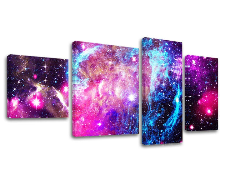 Pop art vászonkép motívummal: csillagok, galaxis, térkép, világűr fehér-lila árnyalatokban, éteri hangulat, álmok, többrészes kivitel – fő