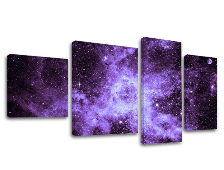 Pop art vászonkép motívummal: galaxis, csillagok, világűr fehér-lila árnyalatokban, többrészes kivitel | Fali kép VILÁGŰR – fő
