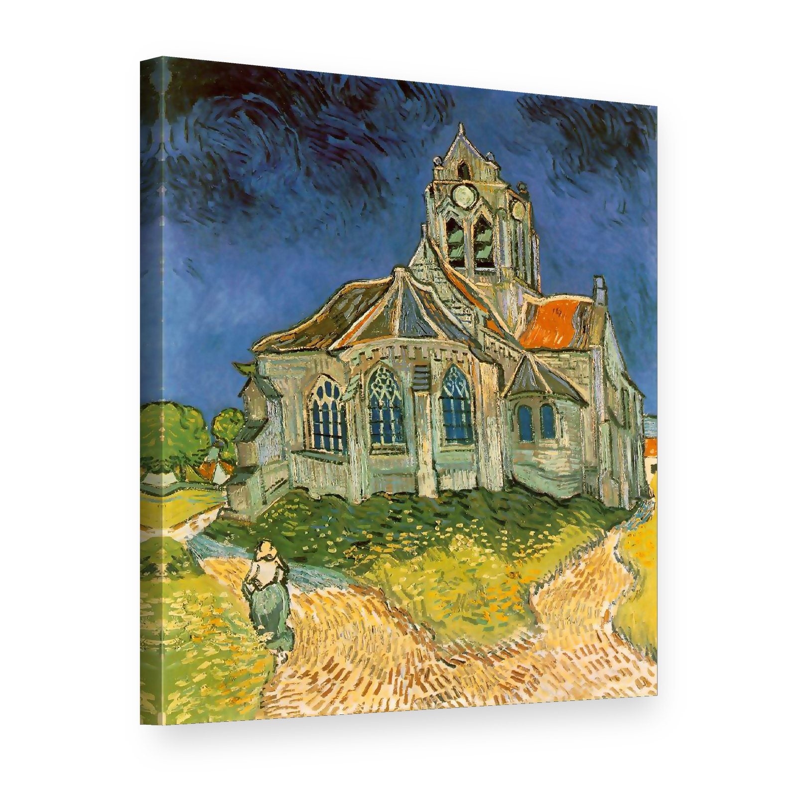 Vászonkép Az auvers-i templom – Vincent van Gogh, 3D nézet