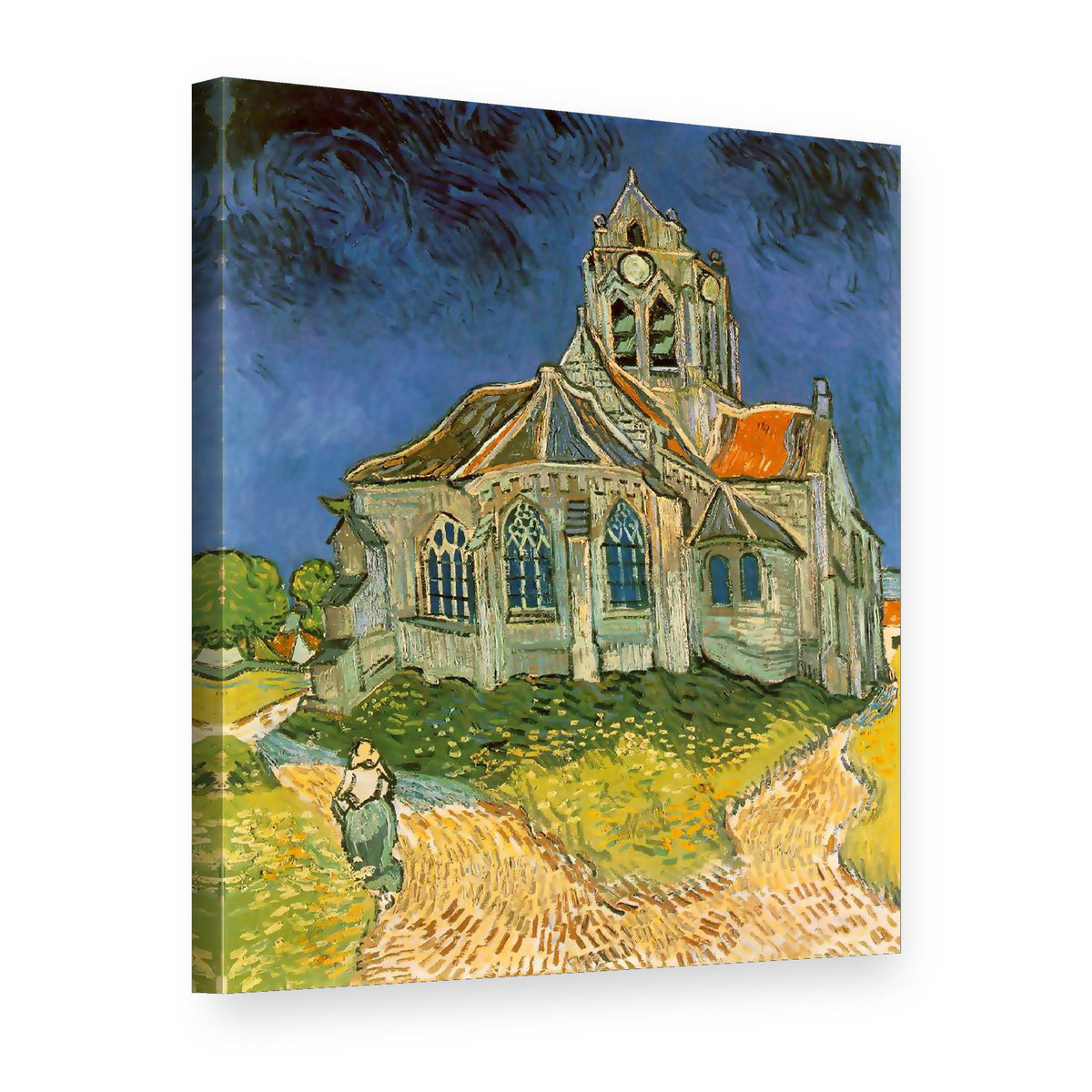 Vászonkép Az auvers-i templom – Vincent van Gogh, 3D nézet