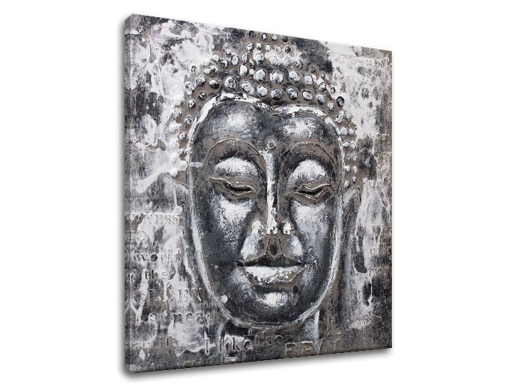Ipari vászonkép motívummal: BUDHA, Buddha fehér-szürke árnyalatokban, nyugodt hangulat, vnútorný mier, alkalmas a hálószoba számára | Vászonkép BUDHA – termék