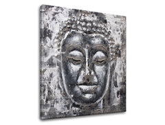 Ipari vászonkép motívummal: BUDHA, Buddha fehér-szürke árnyalatokban, nyugodt hangulat, vnútorný mier, alkalmas a hálószoba számára | Vászonkép BUDHA – termék