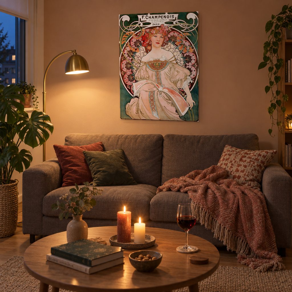 Vászonkép F. Champenois – plakát – Alfons Mucha a nappaliban