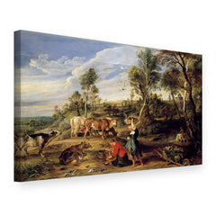 Vászonkép Fejőnők tehenekkel egy tájban – Peter Paul Rubens, 3D nézet