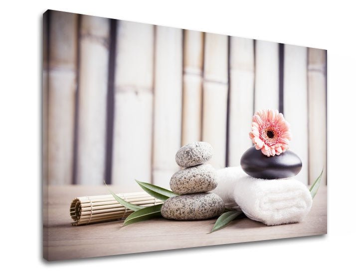 Klasszikus kép motívummal: FENG SHUI, bambusz, virágok bézs-rózsaszín árnyalatokban | Vászonkép FENG SHUI_053-11, természet – előnézet